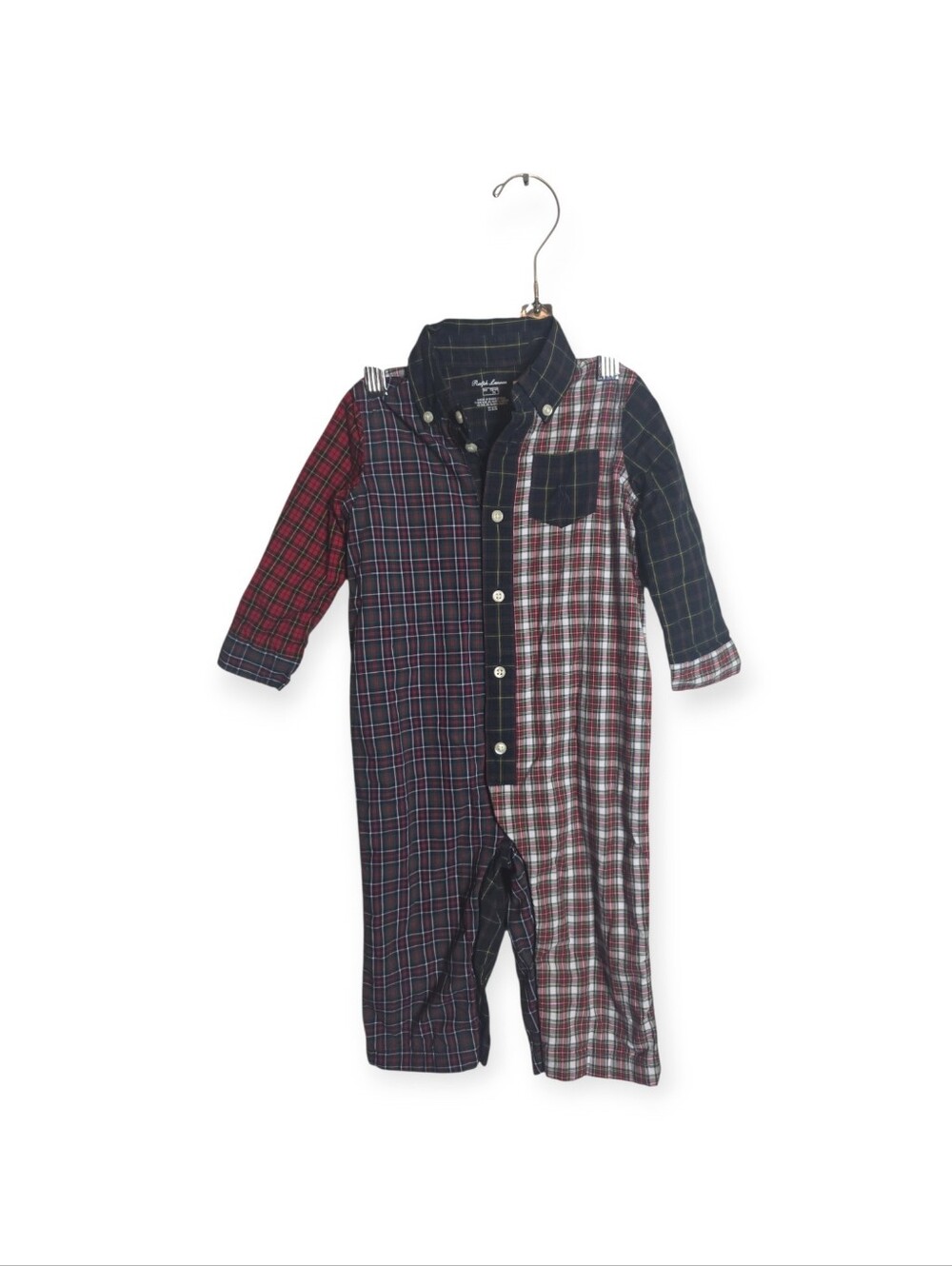 Ralph Lauren Baby boy plaid patchwork one piece outfit, size 9months